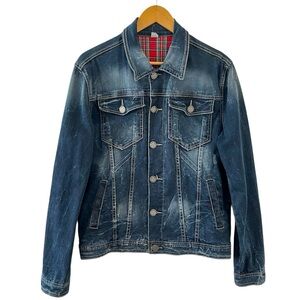 DSQUARED JEANS y2k vintage dark wash distressed jean jacket Large